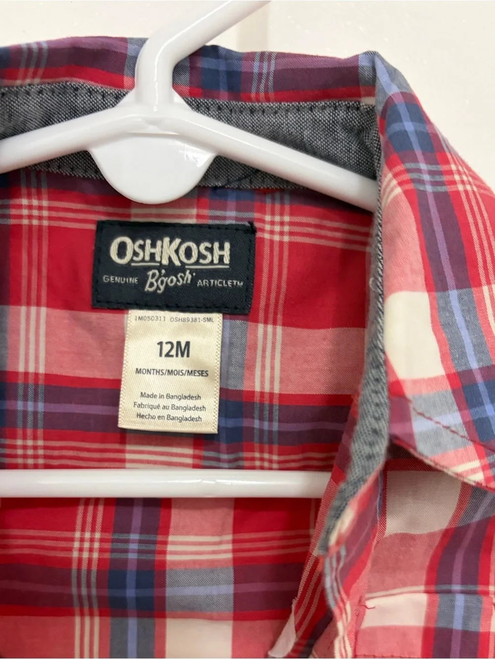 OshKosh B'gosh Red Plaid Long-Sleeve Baby One-Piece